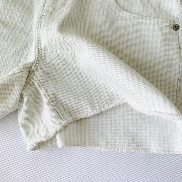 LOFT Denim Shorts 25 Pastel Blue White Candy Stripe Raw Hem Cutoff Preppy Beach - Picture 7 of 10